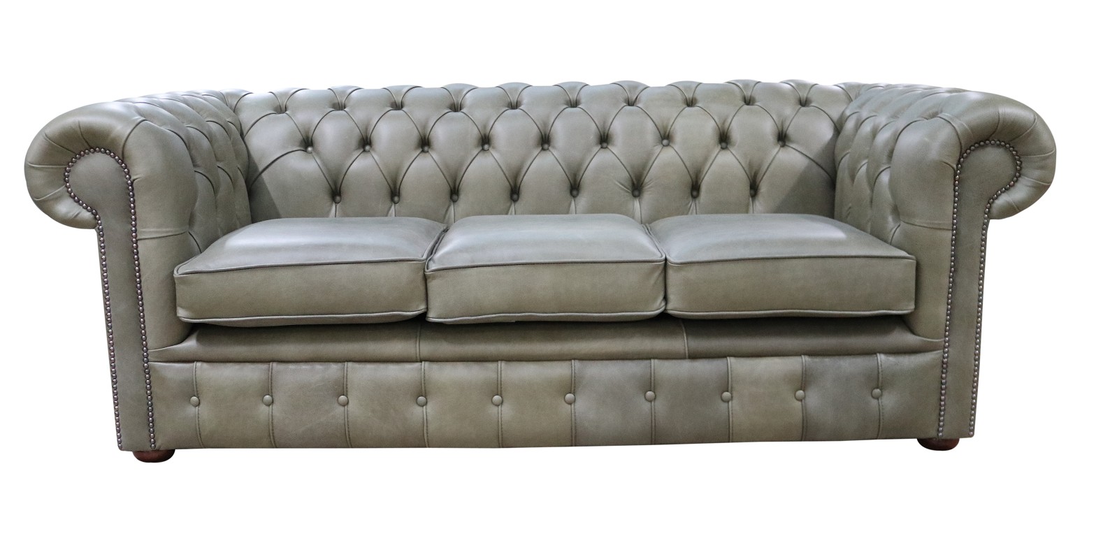Product photograph of Chesterfield 3 Seater Selvaggio Sage Green Leather Sofa Settee In Classic Style from Chesterfield Sofas