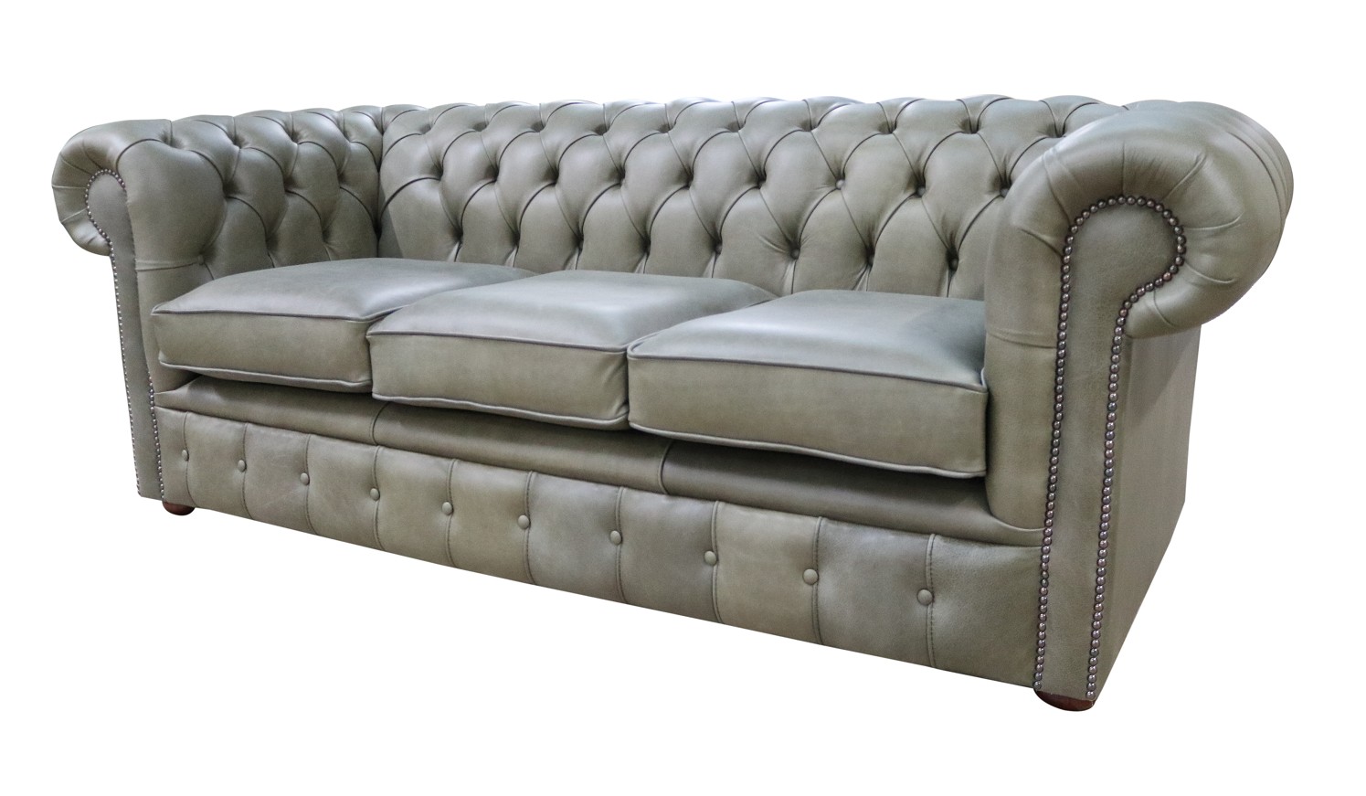 Product photograph of Chesterfield 3 Seater Selvaggio Sage Green Leather Sofa Settee In Classic Style from Chesterfield Sofas.