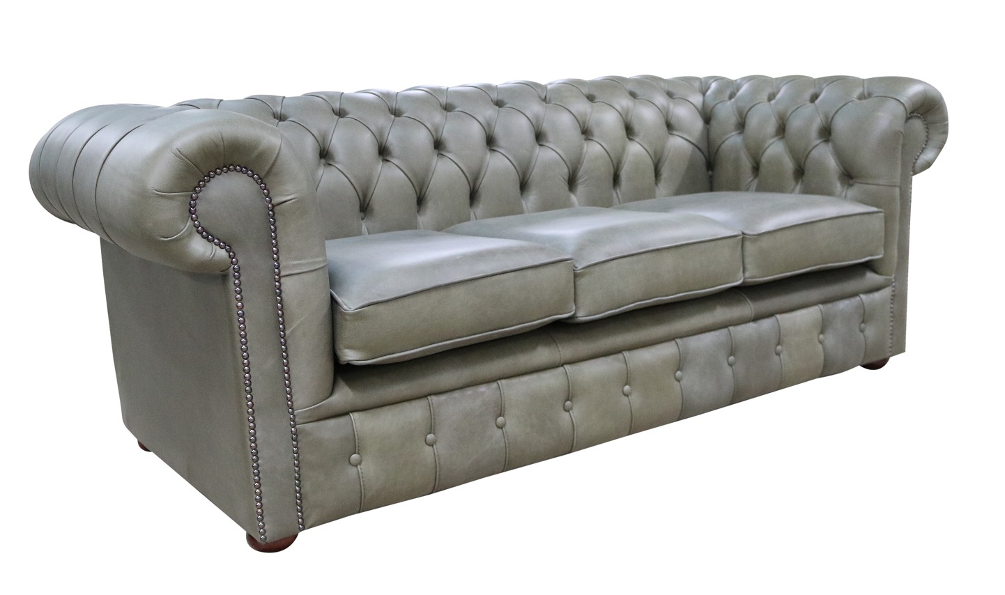 Product photograph of Chesterfield 3 Seater Selvaggio Sage Green Leather Sofa Settee In Classic Style from Chesterfield Sofas.