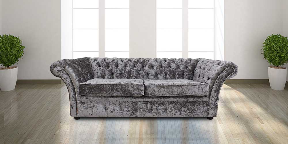 Product photograph of Chesterfield 3 Seater Senso Fossil Grey Velvet Fabric Sofa In Balmoral Style from Chesterfield Sofas
