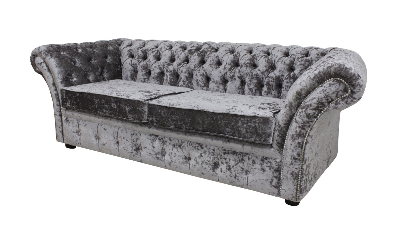 Product photograph of Chesterfield 3 Seater Senso Fossil Grey Velvet Fabric Sofa In Balmoral Style from Chesterfield Sofas.