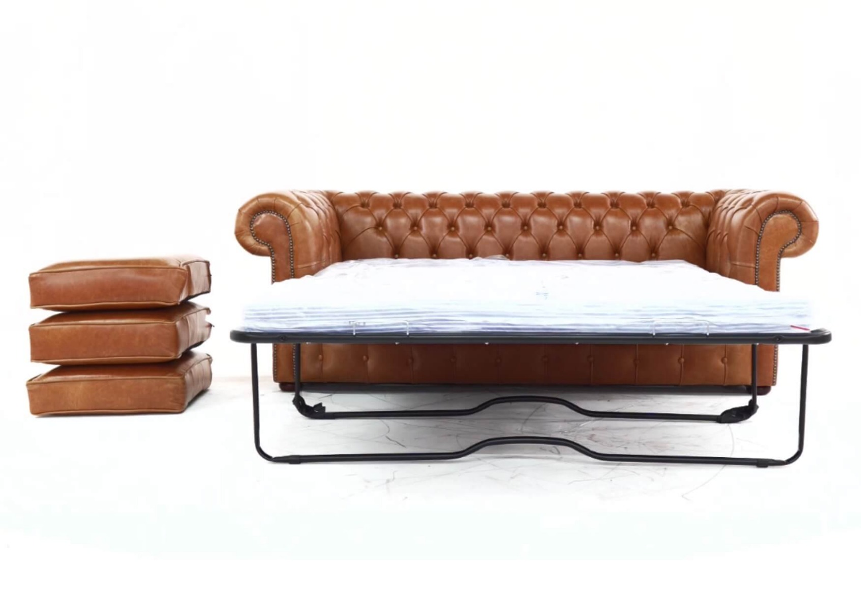 Product photograph of Chesterfield 3 Seater Sofabed Old English Tan Real Leather In Classic Style from Chesterfield Sofas.