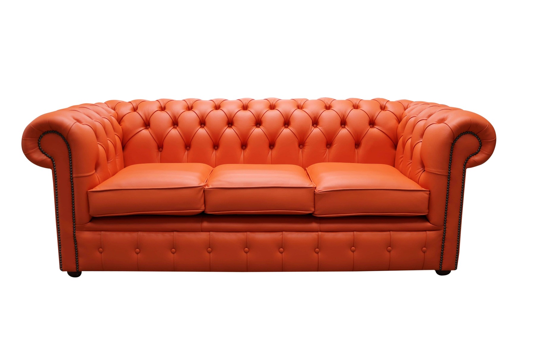 Product photograph of Chesterfield 3 Seater Shelly Flamenco Orange Real Leather Sofa Bespoke In Classic Style from Chesterfield Sofas.