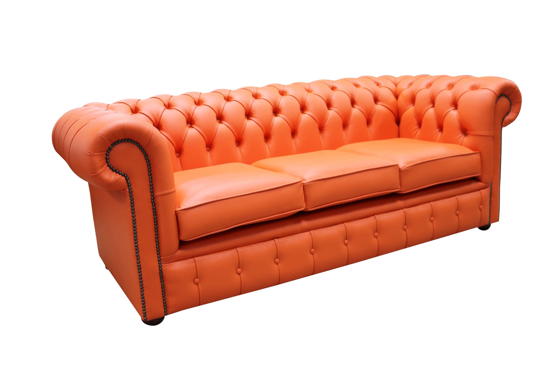 Product photograph of Chesterfield 3 Seater Shelly Flamenco Orange Real Leather Sofa Bespoke In Classic Style from Chesterfield Sofas.