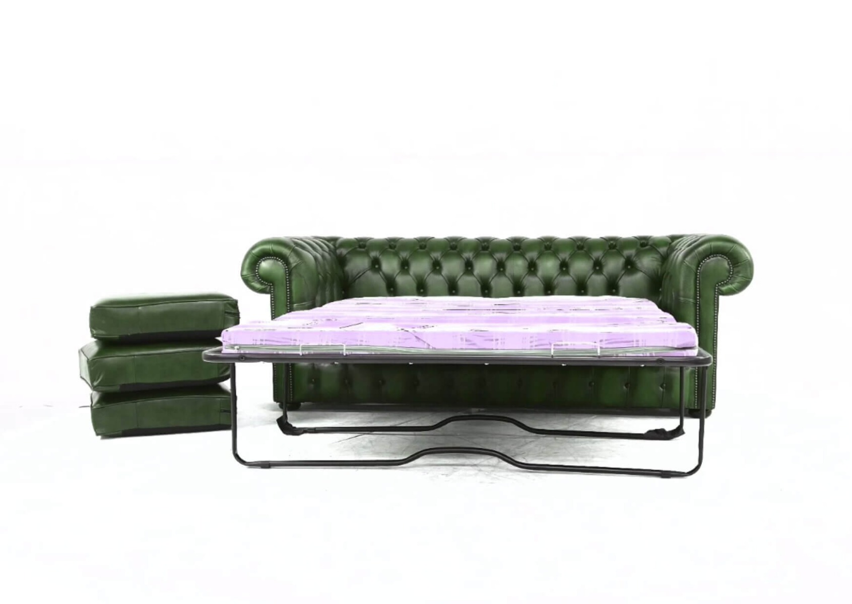 Product photograph of Chesterfield 3 Seater Sofabed Antique Green Real Leather In Classic Style from Chesterfield Sofas.