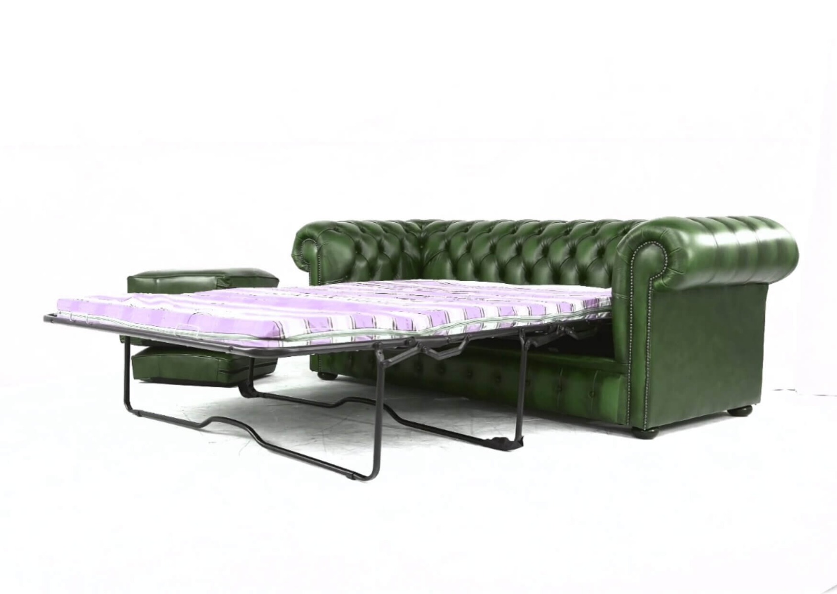 Product photograph of Chesterfield 3 Seater Sofabed Antique Green Real Leather In Classic Style from Chesterfield Sofas.
