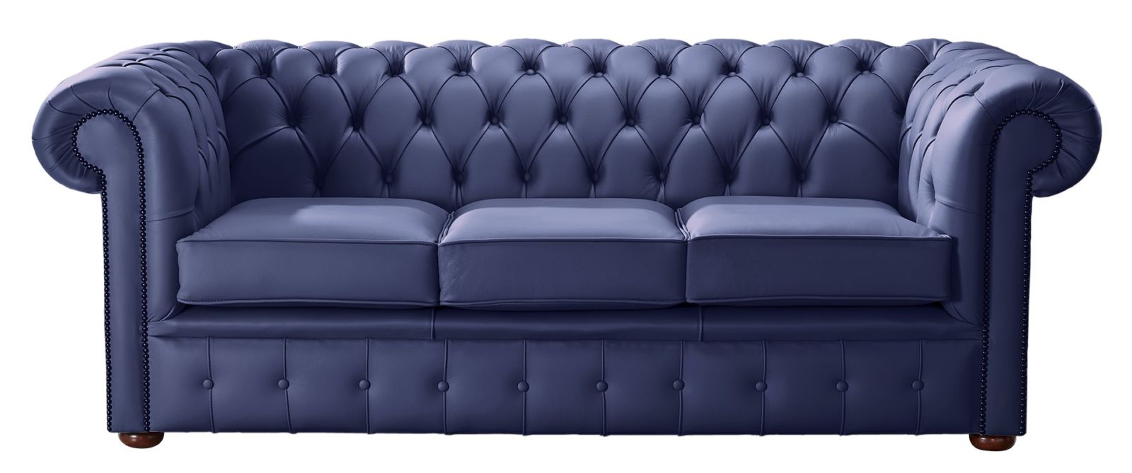 Product photograph of Chesterfield 3 Seater Shelly Bilberry Blue Leather Sofa Bespoke In Classic Style from Chesterfield Sofas