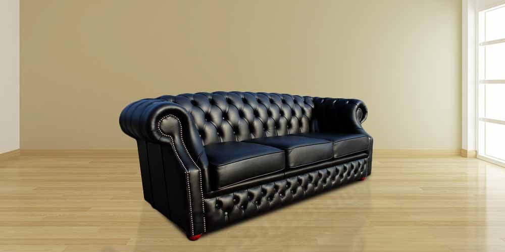 Product photograph of Chesterfield 3 Seater Shelly Black Leather Sofa Bespoke In Buckingham Style from Chesterfield Sofas