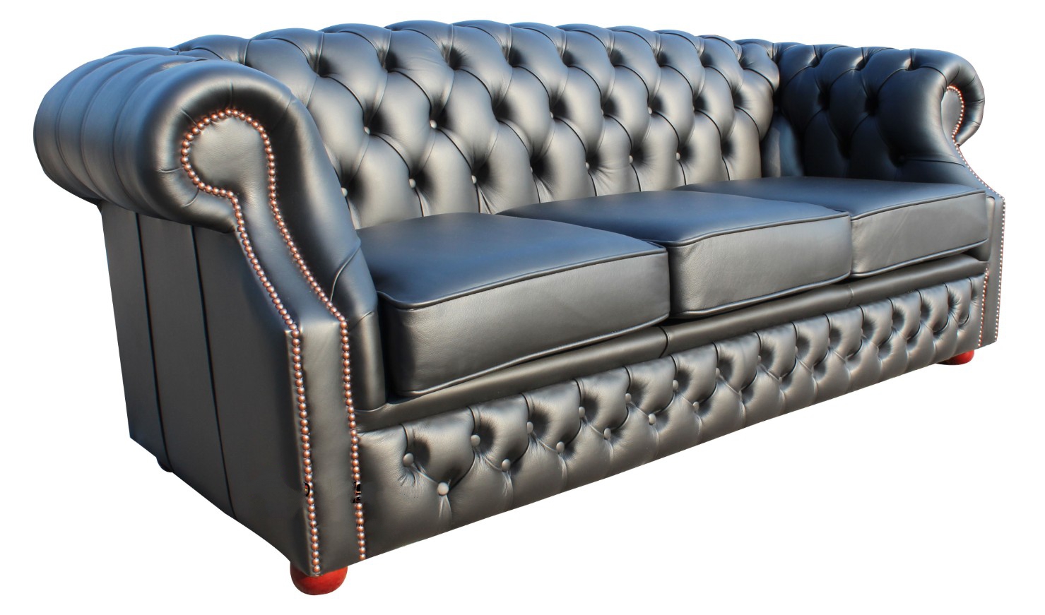 Product photograph of Chesterfield 3 Seater Shelly Black Leather Sofa Bespoke In Buckingham Style from Chesterfield Sofas.