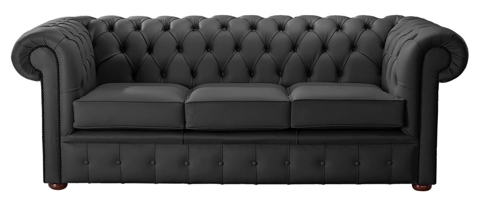 Product photograph of Chesterfield 3 Seater Shelly Black Real Leather Sofa Bespoke In Classic Style from Chesterfield Sofas