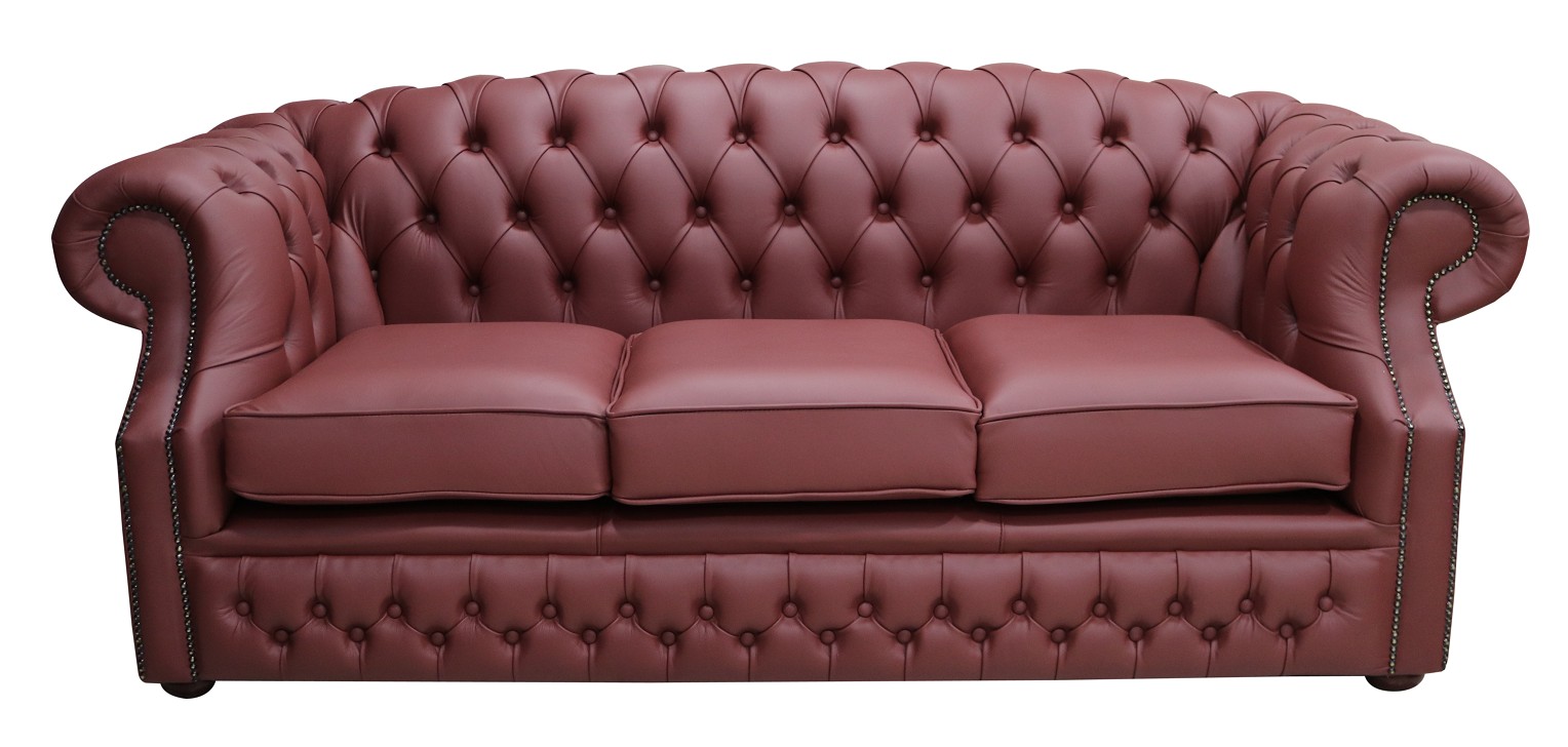 Product photograph of Chesterfield 3 Seater Shelly Burgandy Leather Sofa Bespoke In Buckingham Style from Chesterfield Sofas