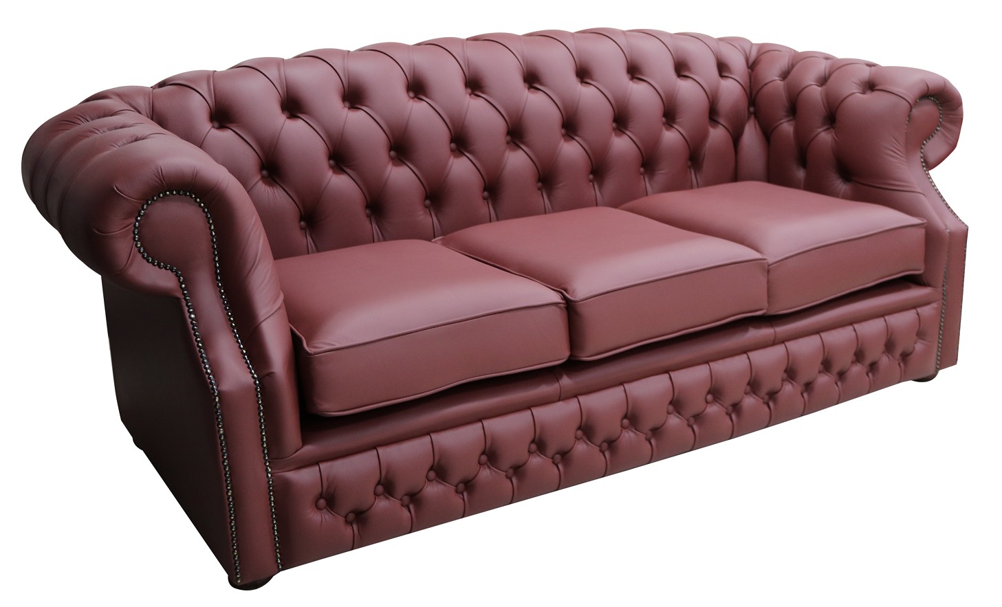 Product photograph of Chesterfield 3 Seater Shelly Burgandy Leather Sofa Bespoke In Buckingham Style from Chesterfield Sofas.