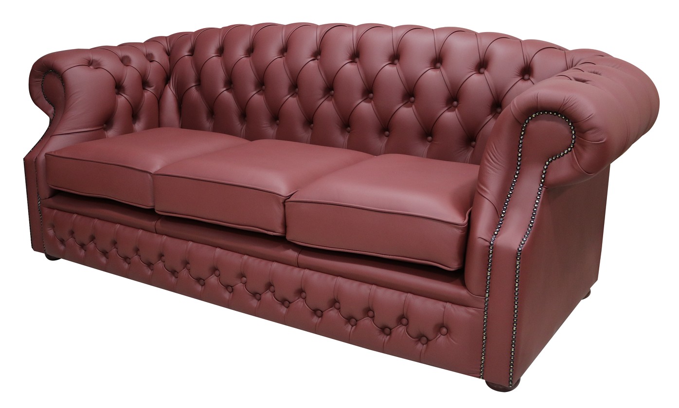 Product photograph of Chesterfield 3 Seater Shelly Burgandy Leather Sofa Bespoke In Buckingham Style from Chesterfield Sofas.