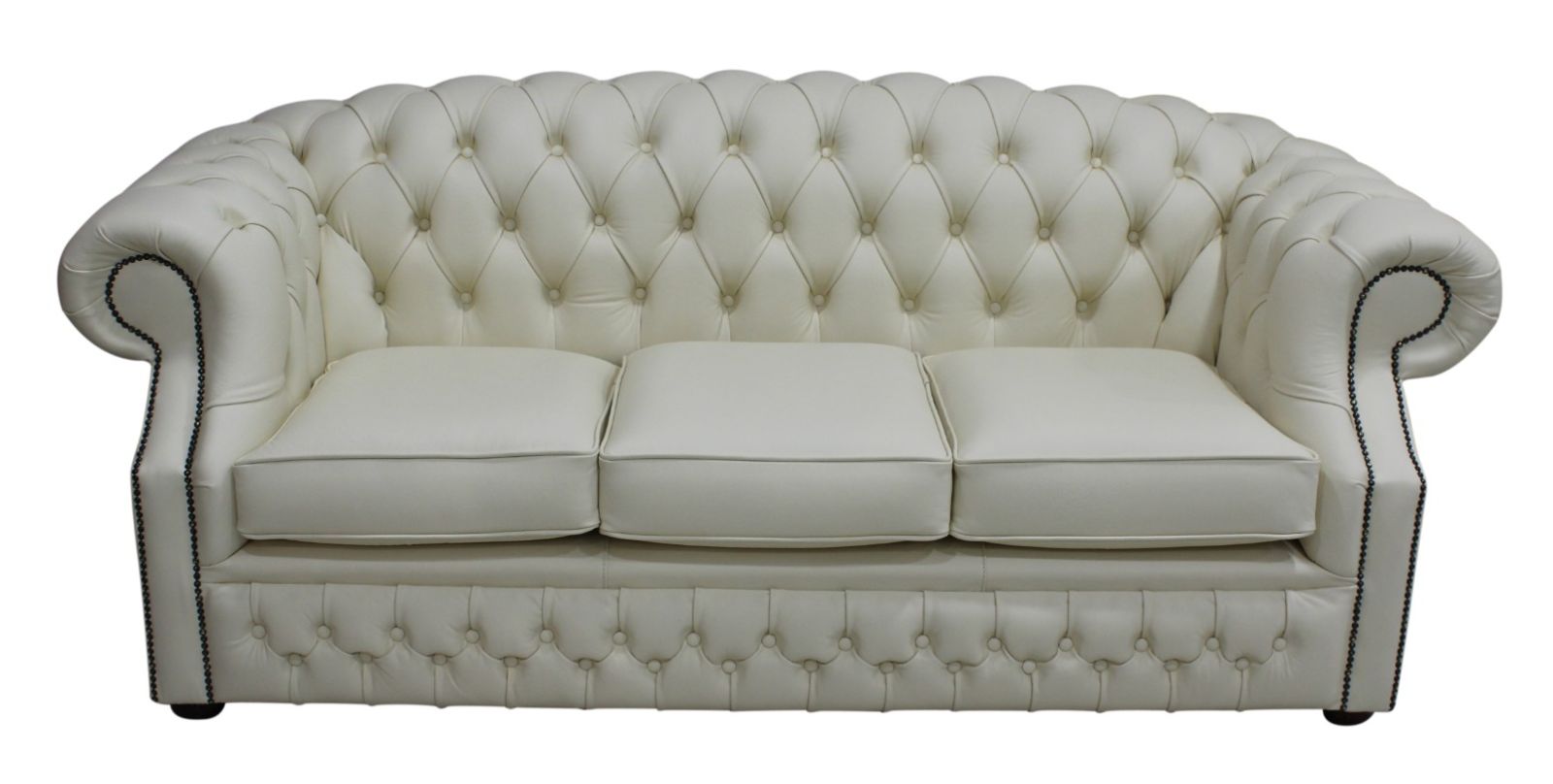 Product photograph of Chesterfield 3 Seater Shelly Cream Leather Sofa Custom Made In Buckingham Style from Chesterfield Sofas