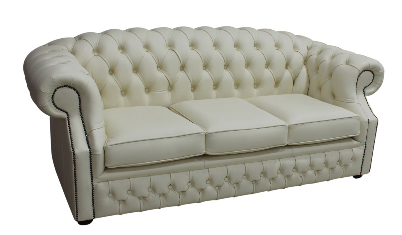 Product photograph of Chesterfield 3 Seater Shelly Cream Leather Sofa Custom Made In Buckingham Style from Chesterfield Sofas.
