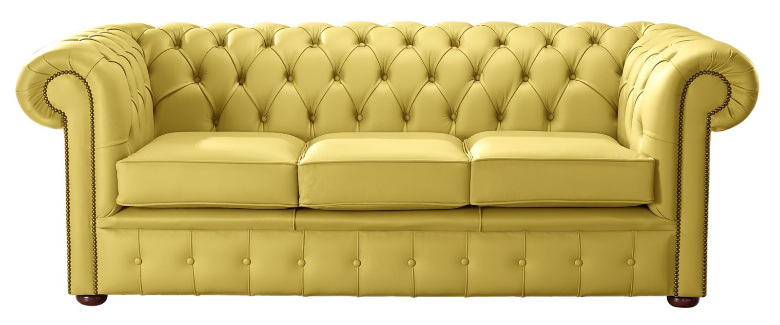 Product photograph of Chesterfield 3 Seater Shelly Deluca Yellow Leather Sofa Bespoke In Classic Style from Chesterfield Sofas