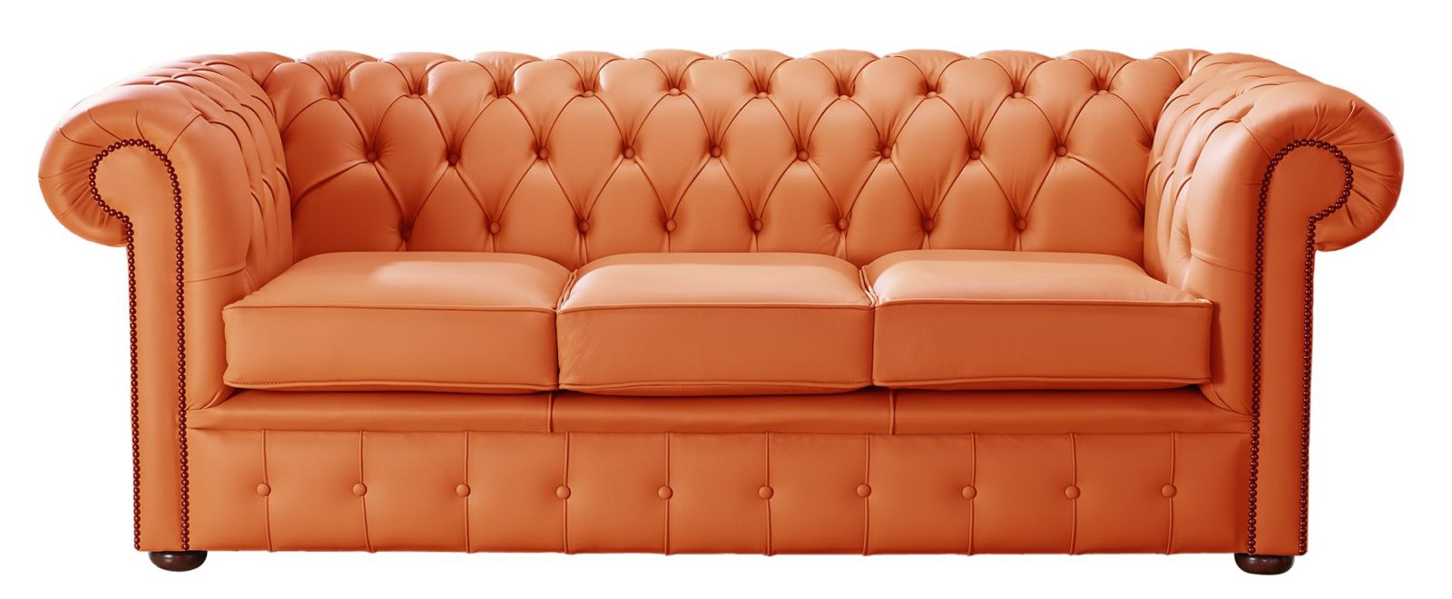 Product photograph of Chesterfield 3 Seater Shelly Firestone Orange Leather Sofa Bespoke In Classic Style from Chesterfield Sofas