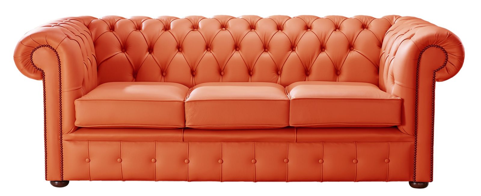 Product photograph of Chesterfield 3 Seater Shelly Flamenco Orange Real Leather Sofa Bespoke In Classic Style from Chesterfield Sofas