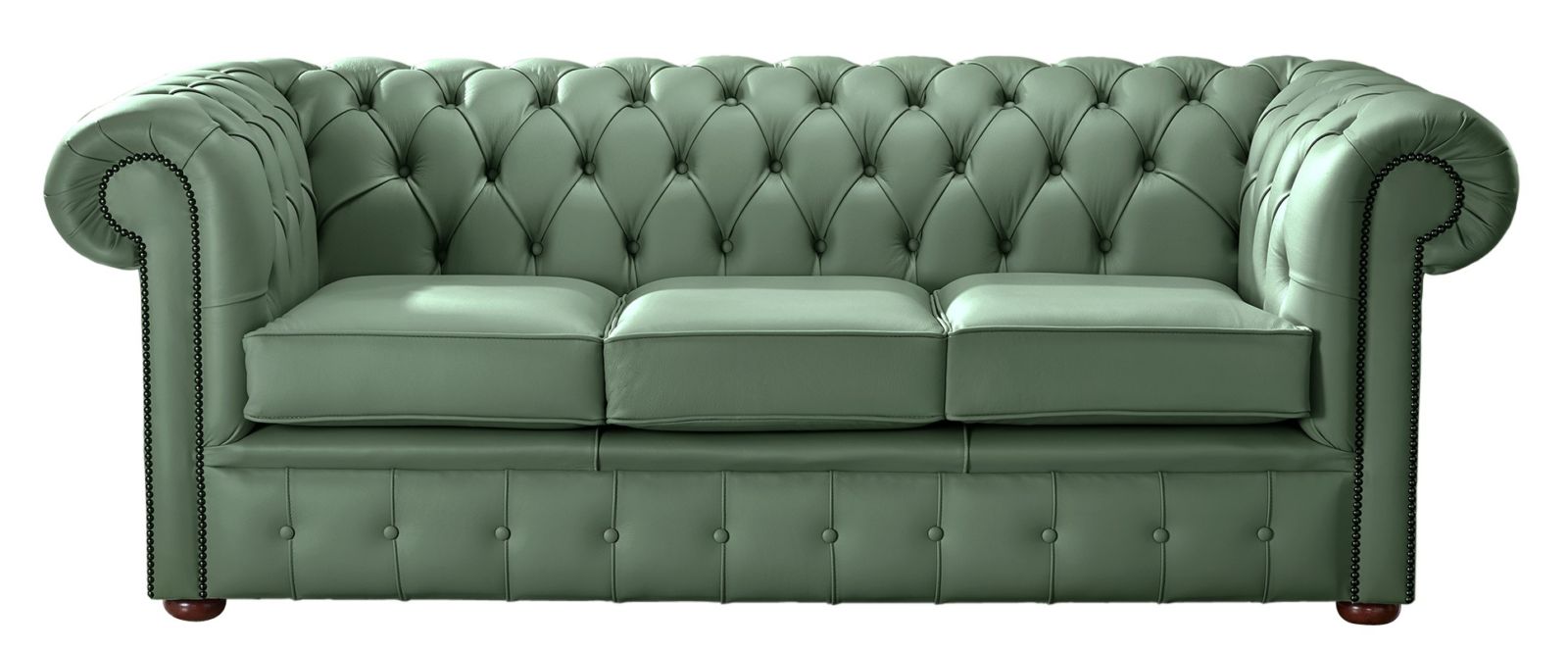 Product photograph of Chesterfield 3 Seater Shelly Jade Green Leather Sofa Bespoke In Classic Style from Chesterfield Sofas