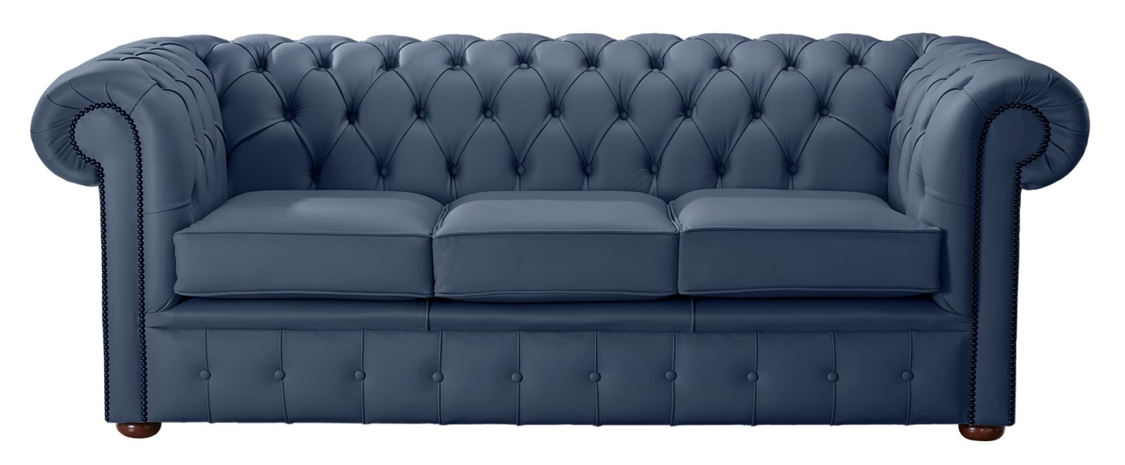 Product photograph of Chesterfield 3 Seater Shelly Majolica Blue Leather Sofa Bespoke In Classic Style from Chesterfield Sofas