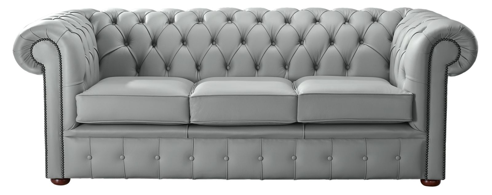 Product photograph of Chesterfield 3 Seater Shelly Moon Mist Grey Leather Sofa Bespoke In Classic Style from Chesterfield Sofas