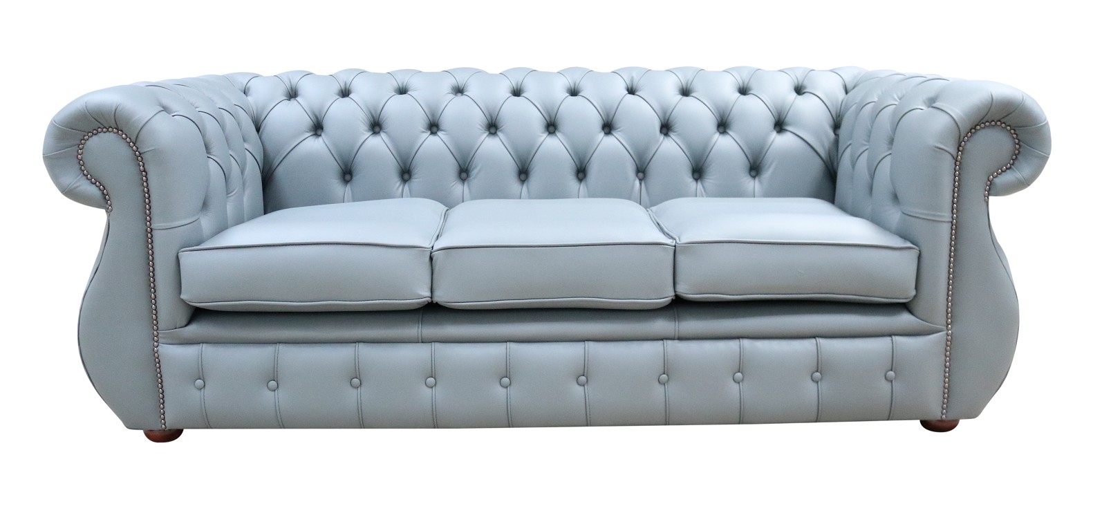 Product photograph of Chesterfield 3 Seater Shelly Piping Grey Leather Sofa Bespoke In Kimberley Style from Chesterfield Sofas