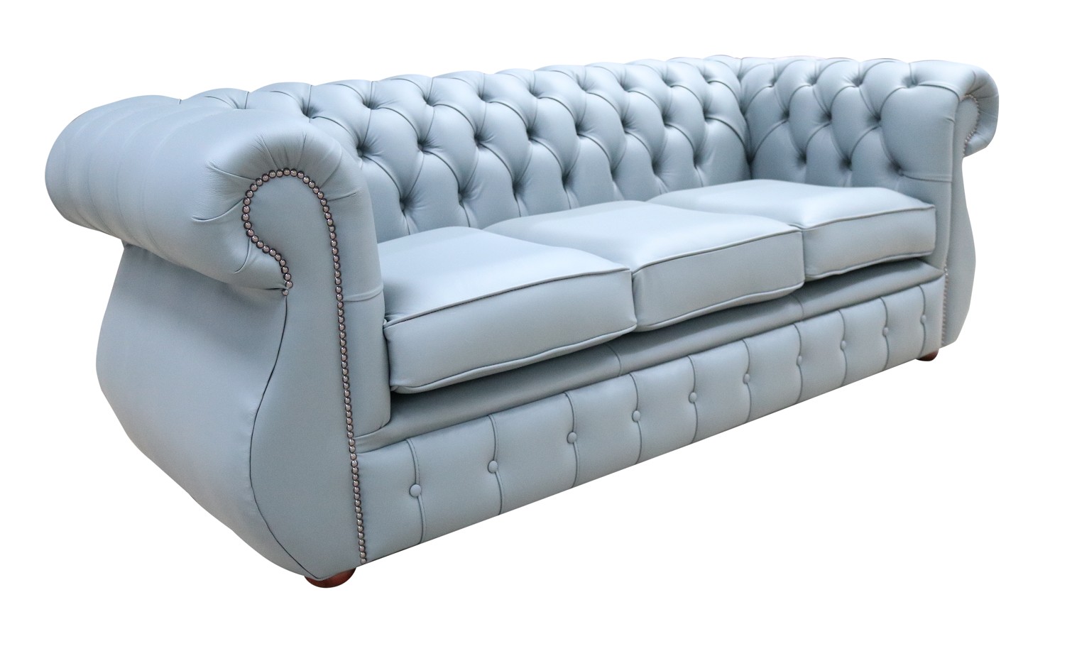 Product photograph of Chesterfield 3 Seater Shelly Piping Grey Leather Sofa Bespoke In Kimberley Style from Chesterfield Sofas.
