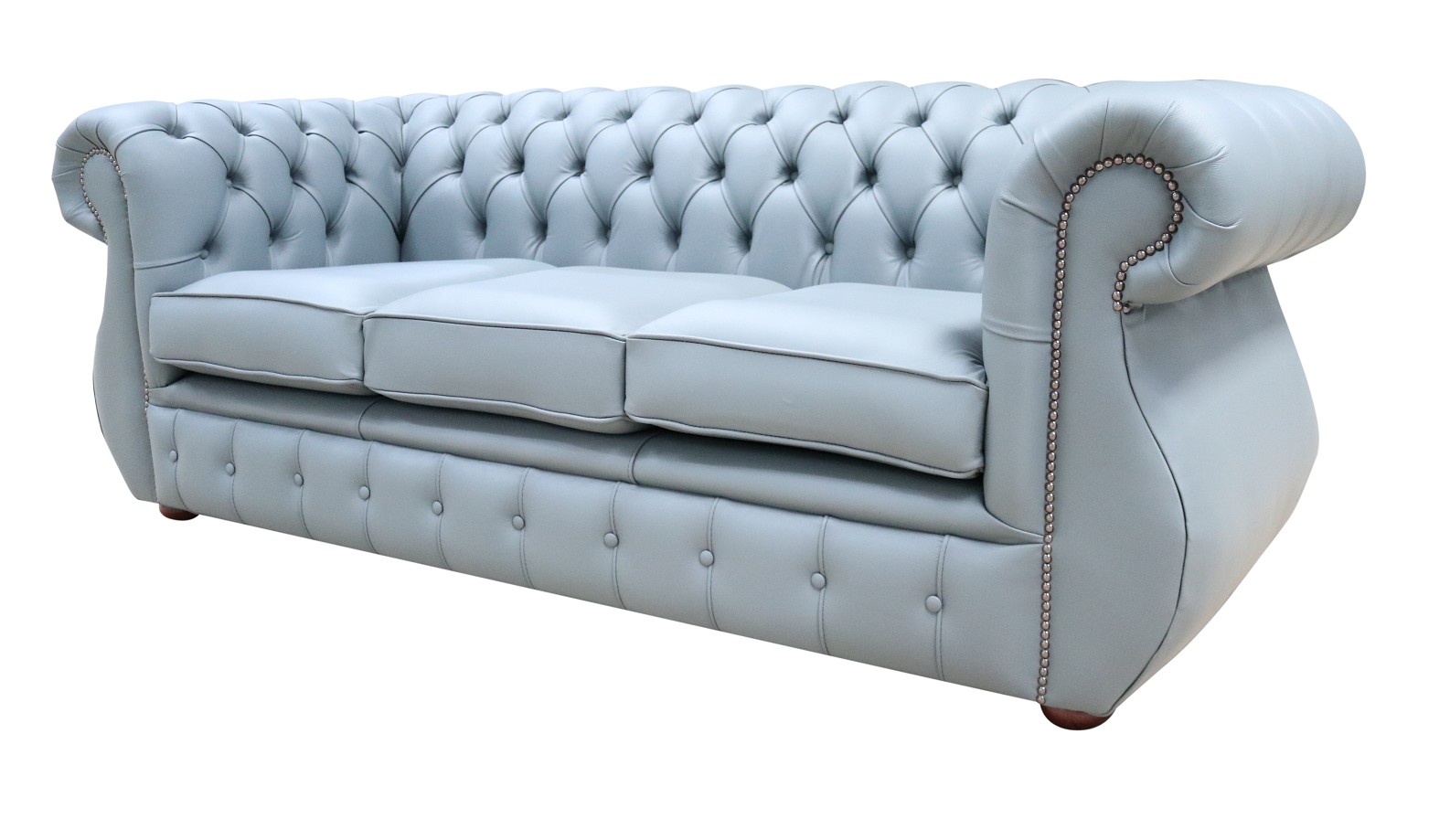 Product photograph of Chesterfield 3 Seater Shelly Piping Grey Leather Sofa Bespoke In Kimberley Style from Chesterfield Sofas.