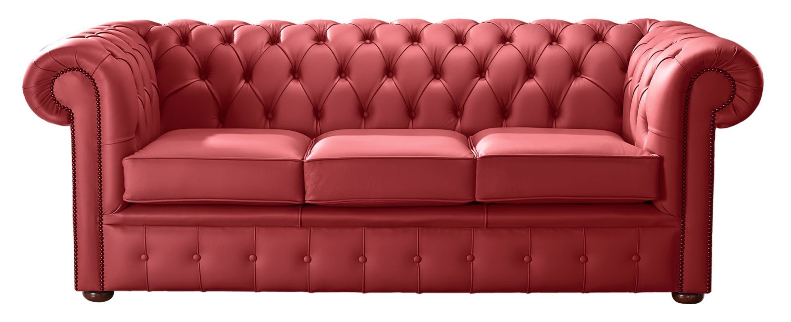 Product photograph of Chesterfield 3 Seater Shelly Poppy Red Leather Sofa Bespoke In Classic Style from Chesterfield Sofas