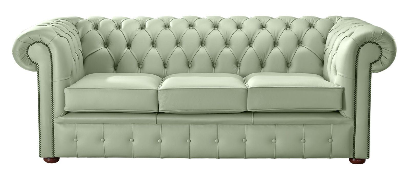 Product photograph of Chesterfield 3 Seater Shelly Thyme Green Leather Sofa Bespoke In Classic Style from Chesterfield Sofas