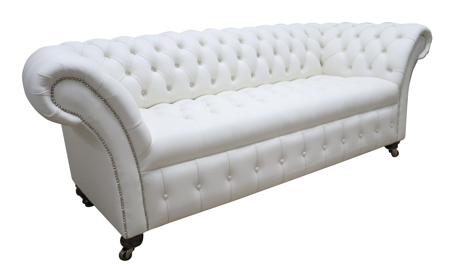 Product photograph of Chesterfield 3 Seater Shelly White Leather Buttoned Seat Sofa Settee In Balmoral Style from Chesterfield Sofas.