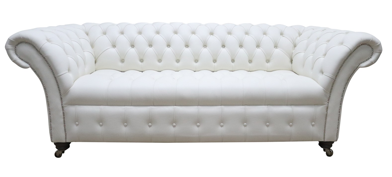 Product photograph of Chesterfield 3 Seater Shelly White Leather Buttoned Seat Sofa Settee In Balmoral Style from Chesterfield Sofas