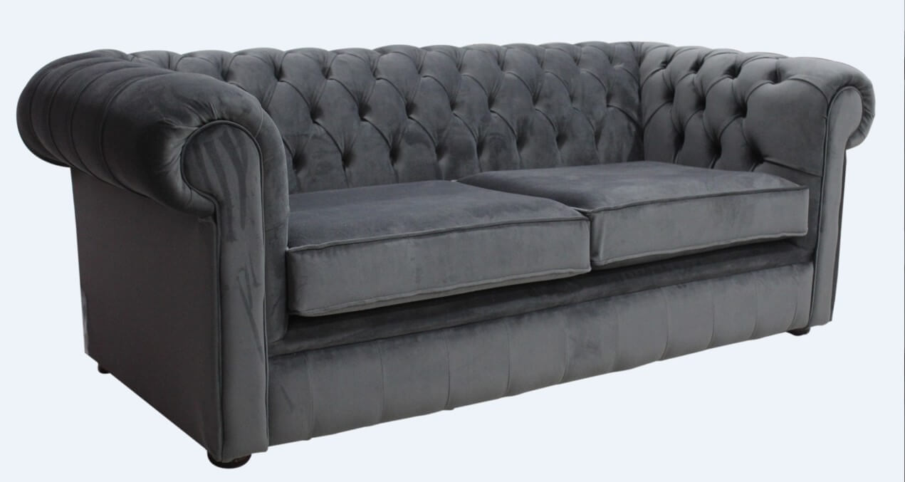 Product photograph of Chesterfield 3 Seater Sofa Amalfi Anthracite Black Velvet Fabric In Classic Style from Chesterfield Sofas.