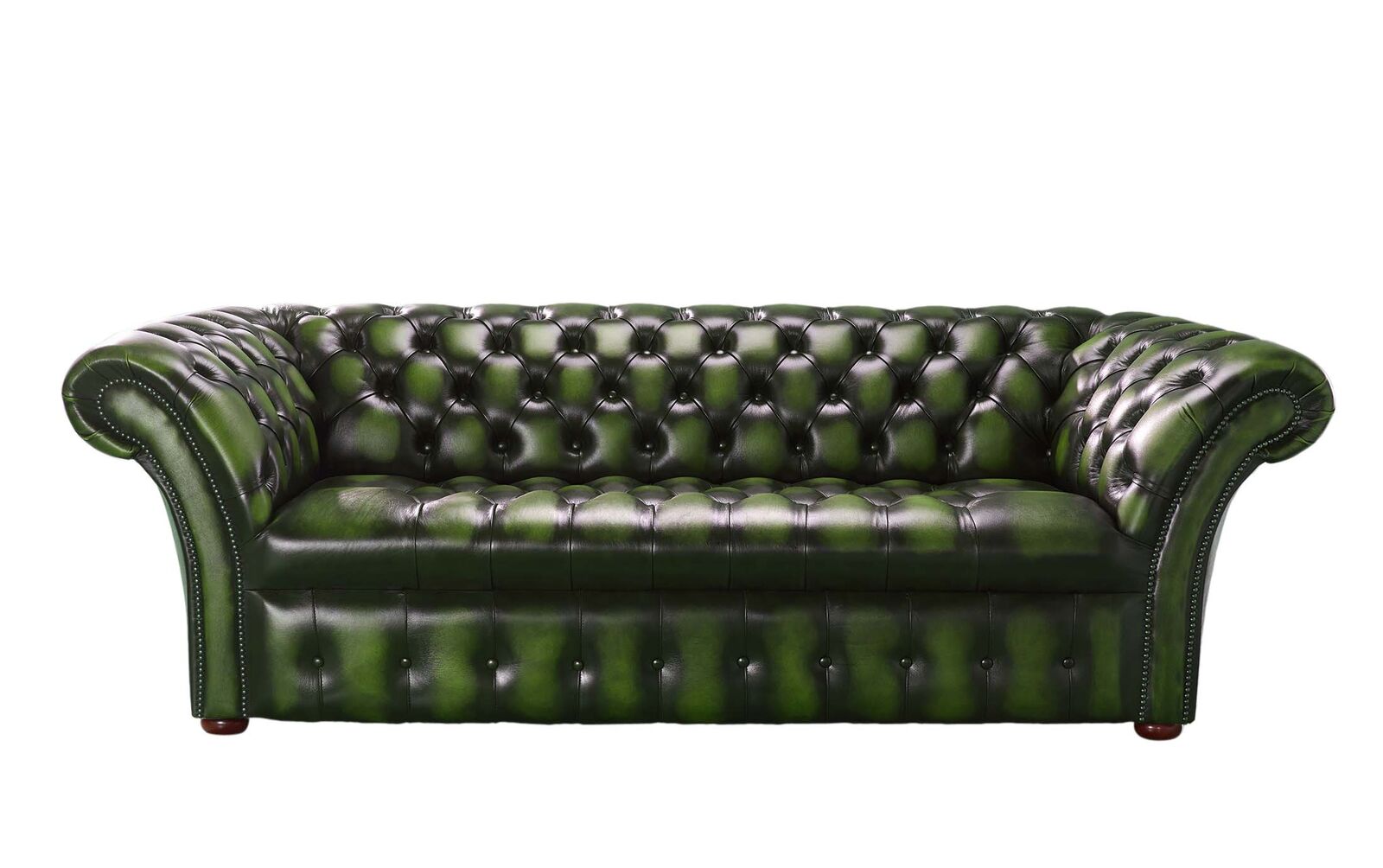 Product photograph of Chesterfield 3 Seater Sofa Buttoned Seat Antique Green Leather In Balmoral Style from Chesterfield Sofas