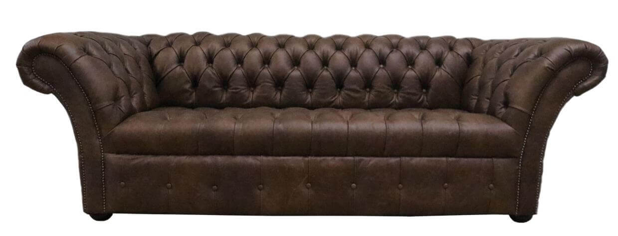 Product photograph of Chesterfield 3 Seater Sofa Buttoned Seat Cracked Wax Tobacco Brown Leather In Balmoral Style from Chesterfield Sofas