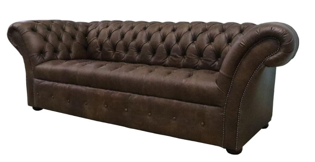 Product photograph of Chesterfield 3 Seater Sofa Buttoned Seat Cracked Wax Tobacco Brown Leather In Balmoral Style from Chesterfield Sofas.