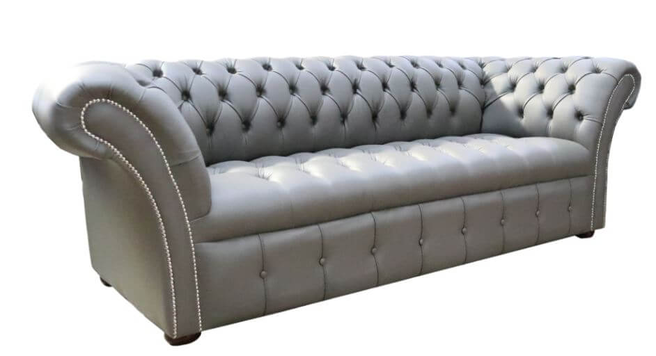 Product photograph of Chesterfield 3 Seater Sofa Buttoned Seat Silver Birch Leather In Balmoral Style from Chesterfield Sofas.
