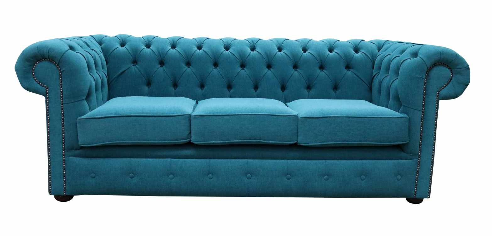 Product photograph of Chesterfield 3 Seater Sofa Cantare Teal Blue Easy Clean Fabric In Classic Style from Chesterfield Sofas