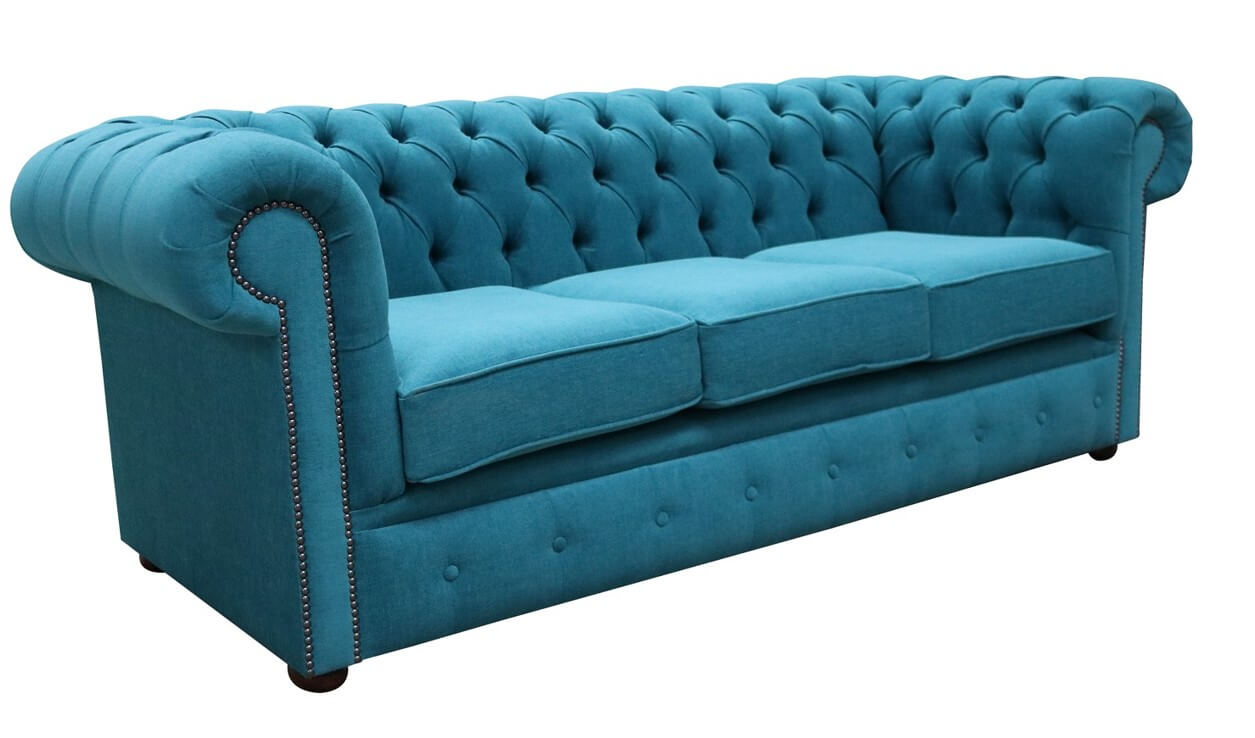 Product photograph of Chesterfield 3 Seater Sofa Cantare Teal Blue Easy Clean Fabric In Classic Style from Chesterfield Sofas.