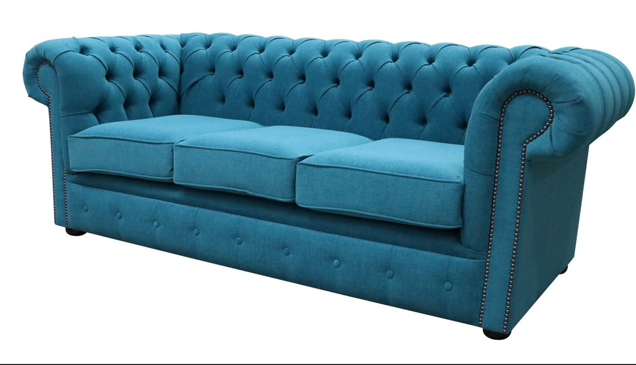 Product photograph of Chesterfield 3 Seater Sofa Cantare Teal Blue Easy Clean Fabric In Classic Style from Chesterfield Sofas.