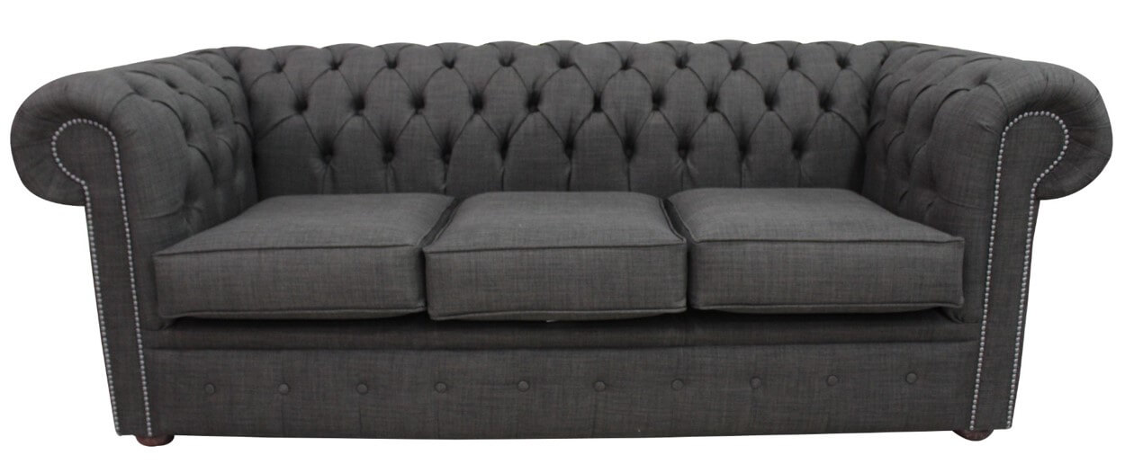 Product photograph of Chesterfield 3 Seater Sofa Charles Charcoal Grey Linen Fabric In Classic Style from Chesterfield Sofas