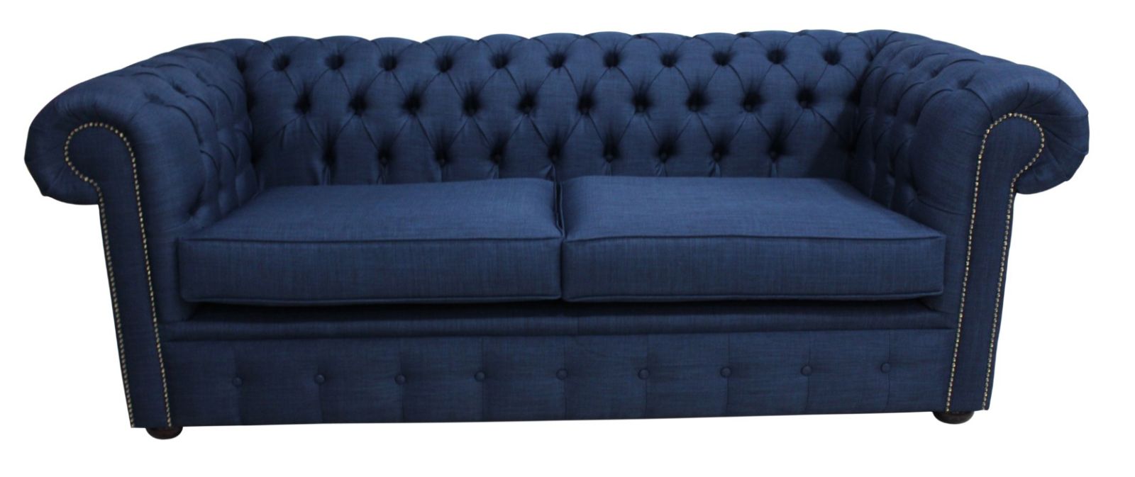 Product photograph of Chesterfield 3 Seater Sofa Charles Midnight Blue Real Linen Fabric In Classic Style from Chesterfield Sofas