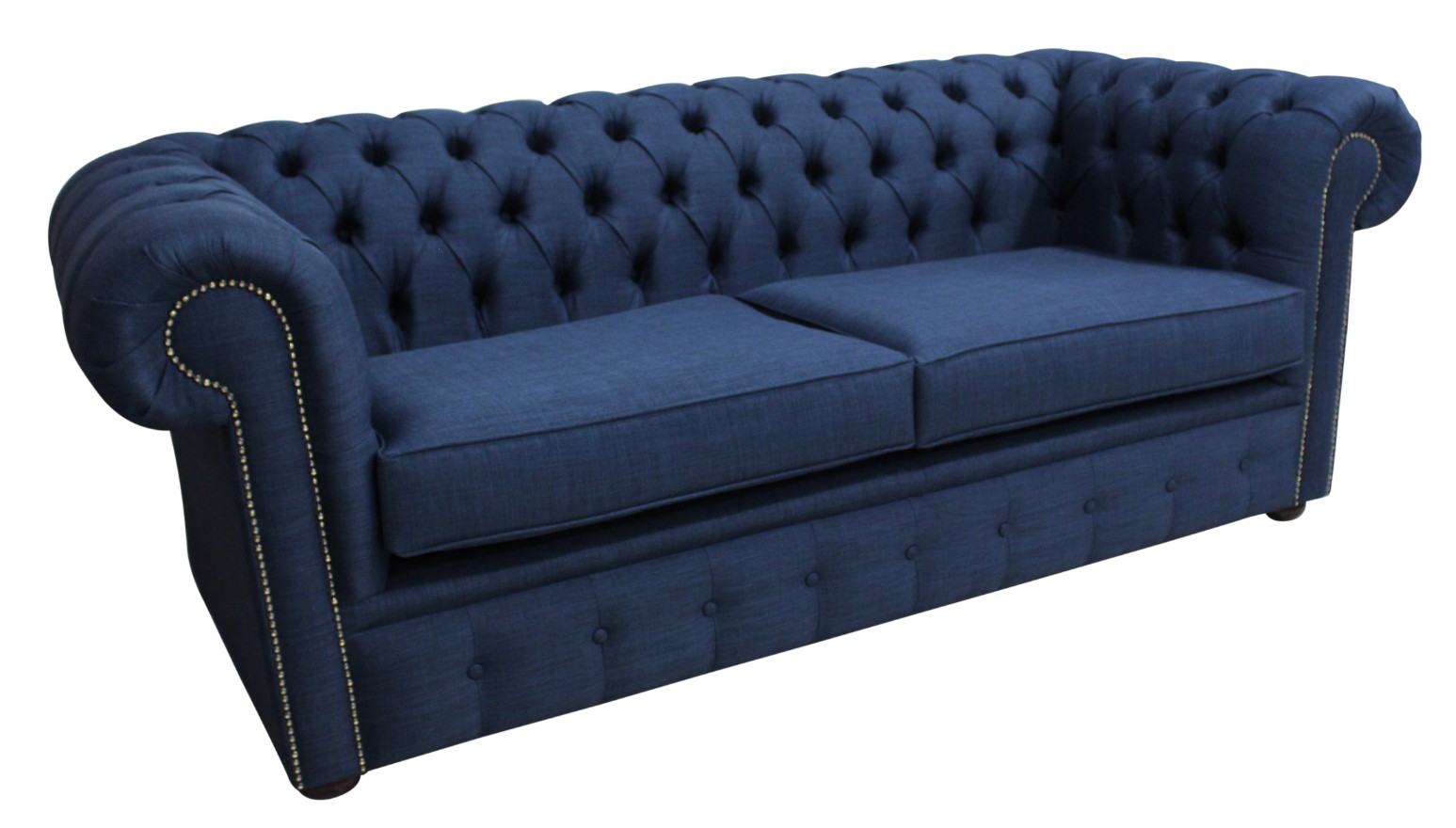 Product photograph of Chesterfield 3 Seater Sofa Charles Midnight Blue Real Linen Fabric In Classic Style from Chesterfield Sofas.