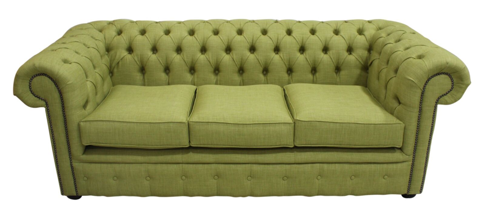 Product photograph of Chesterfield 3 Seater Sofa Charles Olive Green Real Linen Fabric In Classic Style from Chesterfield Sofas