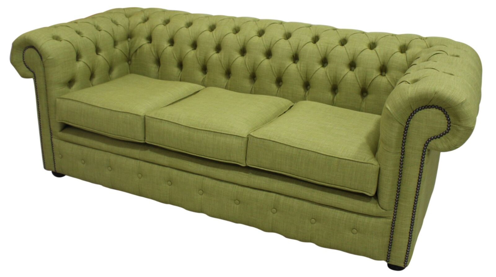 Product photograph of Chesterfield 3 Seater Sofa Charles Olive Green Real Linen Fabric In Classic Style from Chesterfield Sofas.