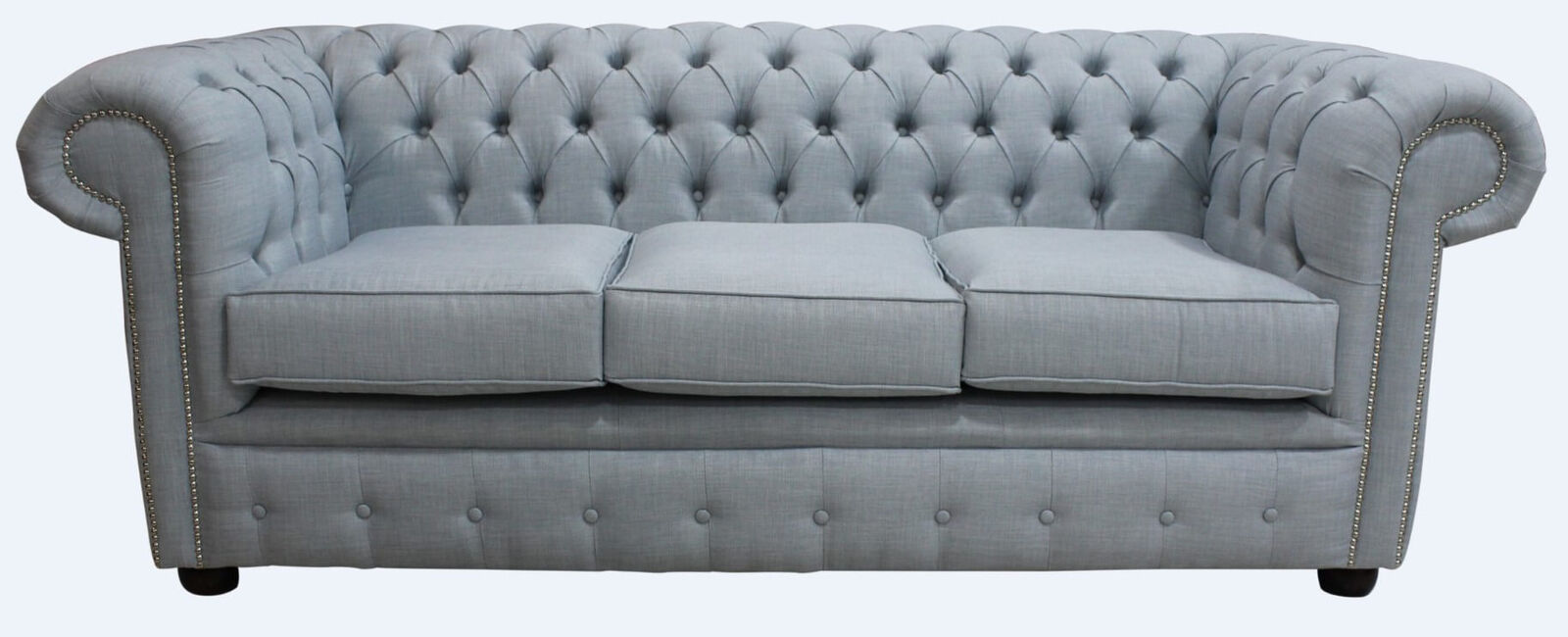 Product photograph of Chesterfield 3 Seater Sofa Charles Sky Blue Linen Fabric In Classic Style from Chesterfield Sofas