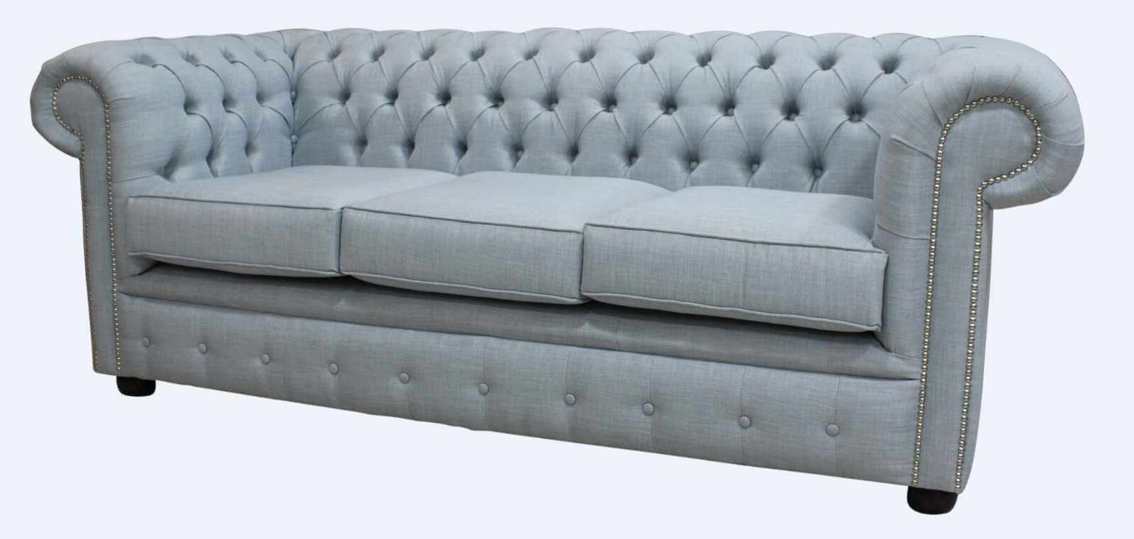 Product photograph of Chesterfield 3 Seater Sofa Charles Sky Blue Linen Fabric In Classic Style from Chesterfield Sofas.
