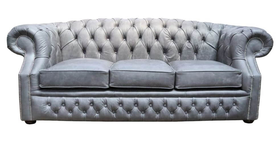 Product photograph of Chesterfield 3 Seater Sofa Cracked Wax Ash Grey Leather In Buckingham Style from Chesterfield Sofas