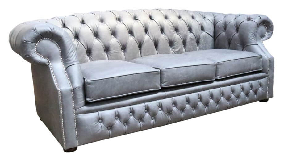 Product photograph of Chesterfield 3 Seater Sofa Cracked Wax Ash Grey Leather In Buckingham Style from Chesterfield Sofas.