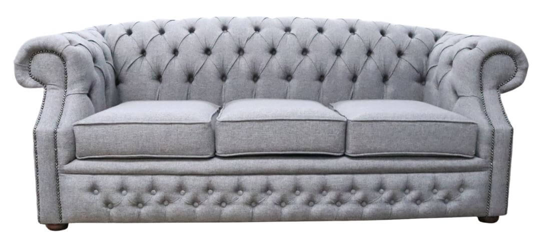 Product photograph of Chesterfield 3 Seater Sofa Gleneagles Plain Silver Fabric In Buckingham Style from Chesterfield Sofas